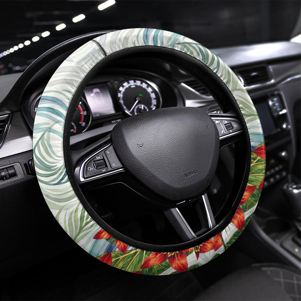 Fiji Taveuni Island Dateline Crossing Steering Wheel Cover Tropical Cultural Landscape With Tagimoucia Floral Pattern