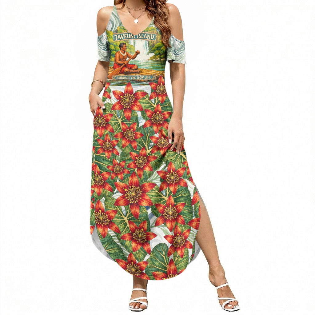 Fiji Taveuni Island Dateline Crossing Summer Maxi Dress Tropical Cultural Landscape With Tagimoucia Floral Pattern