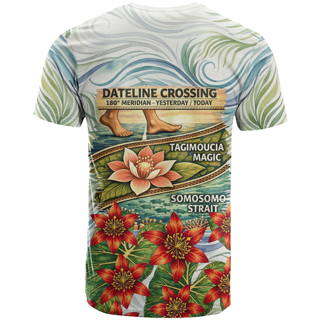Fiji Taveuni Island Dateline Crossing T Shirt Tropical Cultural Landscape With Tagimoucia Floral Pattern