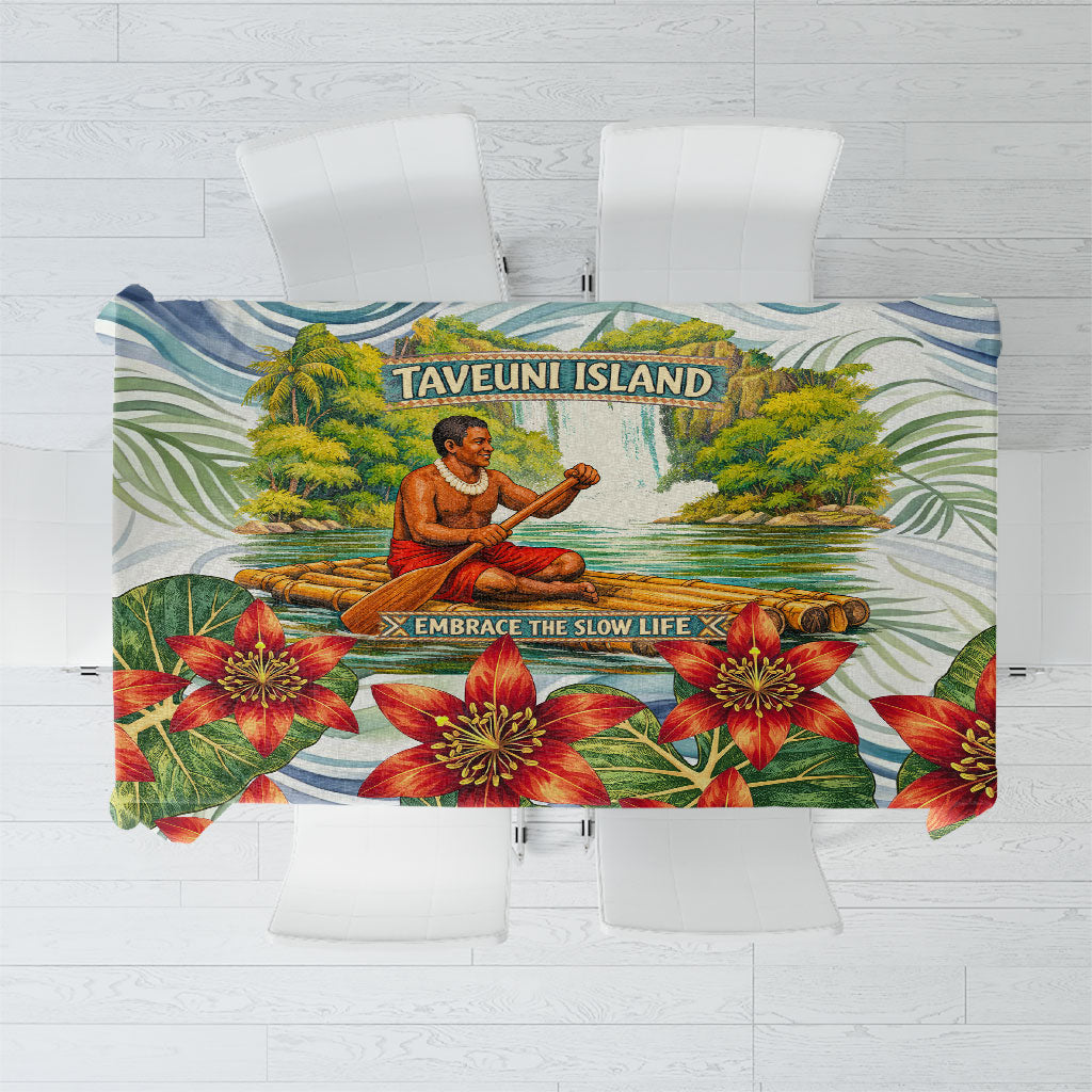 Fiji Taveuni Island Dateline Crossing Tablecloth Tropical Cultural Landscape With Tagimoucia Floral Pattern
