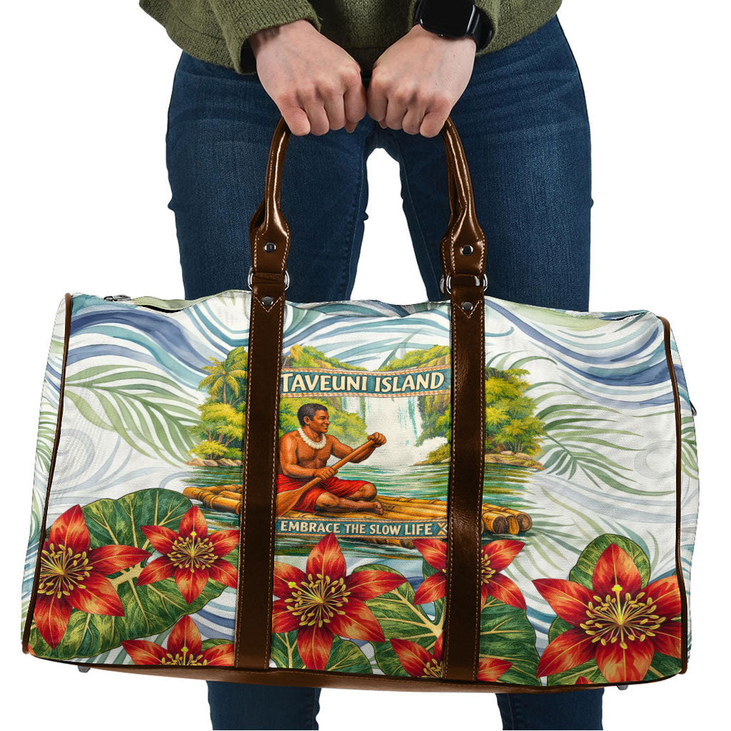 Fiji Taveuni Island Dateline Crossing Travel Bag Tropical Cultural Landscape With Tagimoucia Floral Pattern
