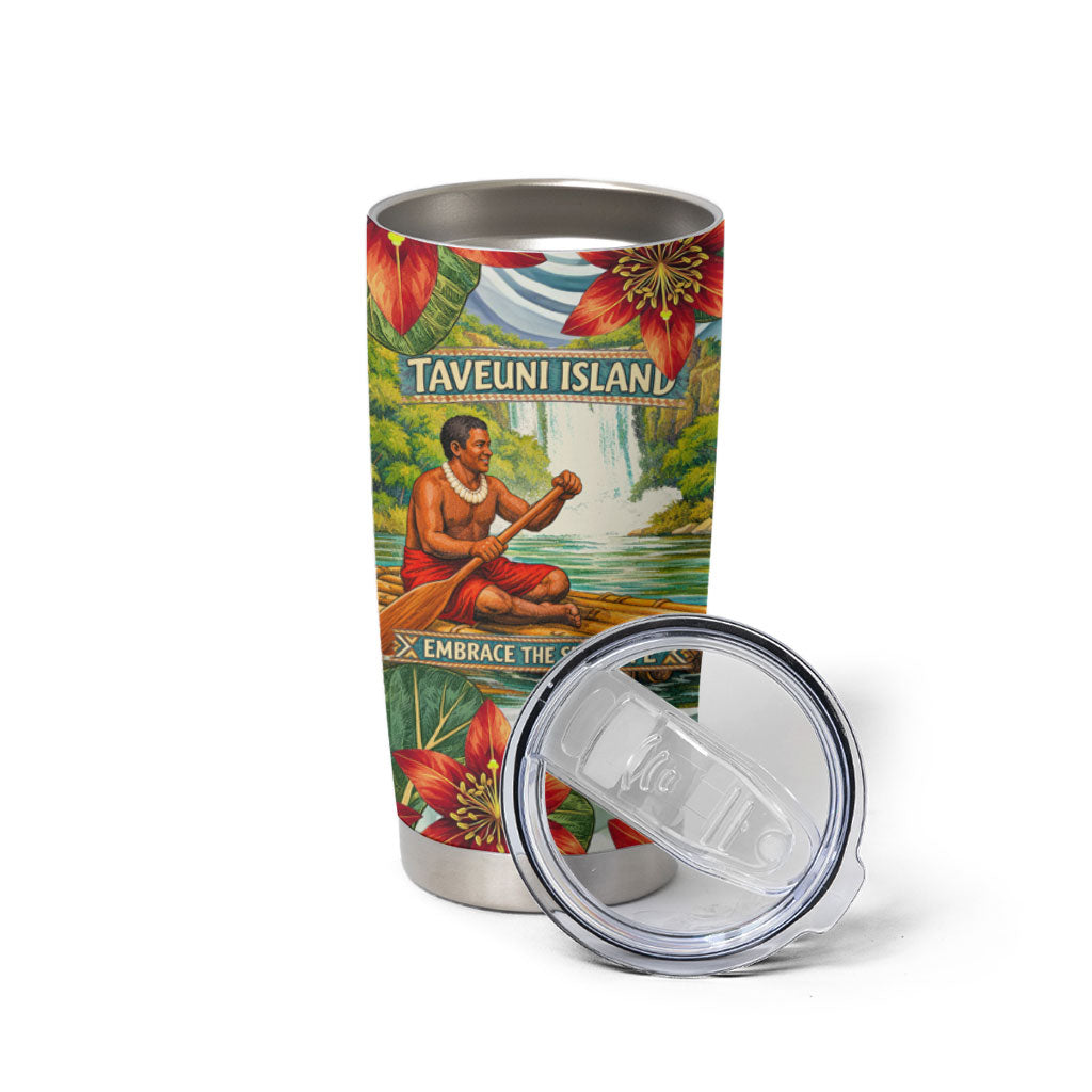 Fiji Taveuni Island Dateline Crossing Tumbler Cup Tropical Cultural Landscape With Tagimoucia Floral Pattern
