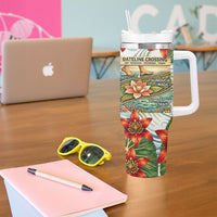 Fiji Taveuni Island Dateline Crossing Tumbler With Handle Tropical Cultural Landscape With Tagimoucia Floral Pattern