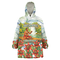 Fiji Taveuni Island Dateline Crossing Wearable Blanket Hoodie Tropical Cultural Landscape With Tagimoucia Floral Pattern