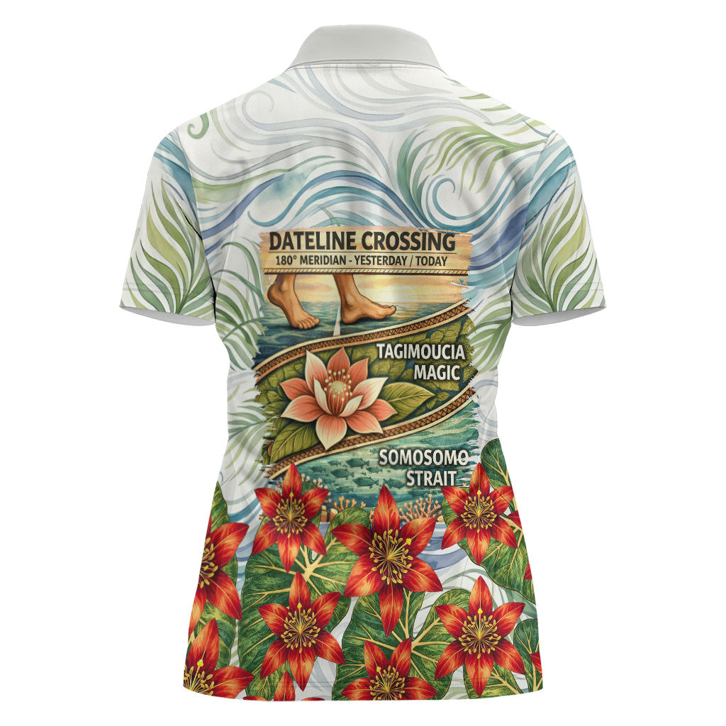 Fiji Taveuni Island Dateline Crossing Women Polo Shirt Tropical Cultural Landscape With Tagimoucia Floral Pattern