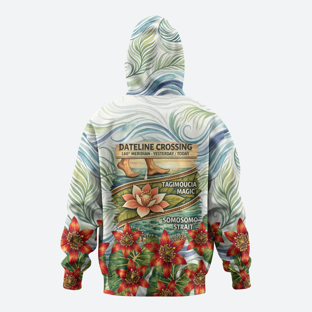 Fiji Taveuni Island Dateline Crossing Zip Hoodie Tropical Cultural Landscape With Tagimoucia Floral Pattern