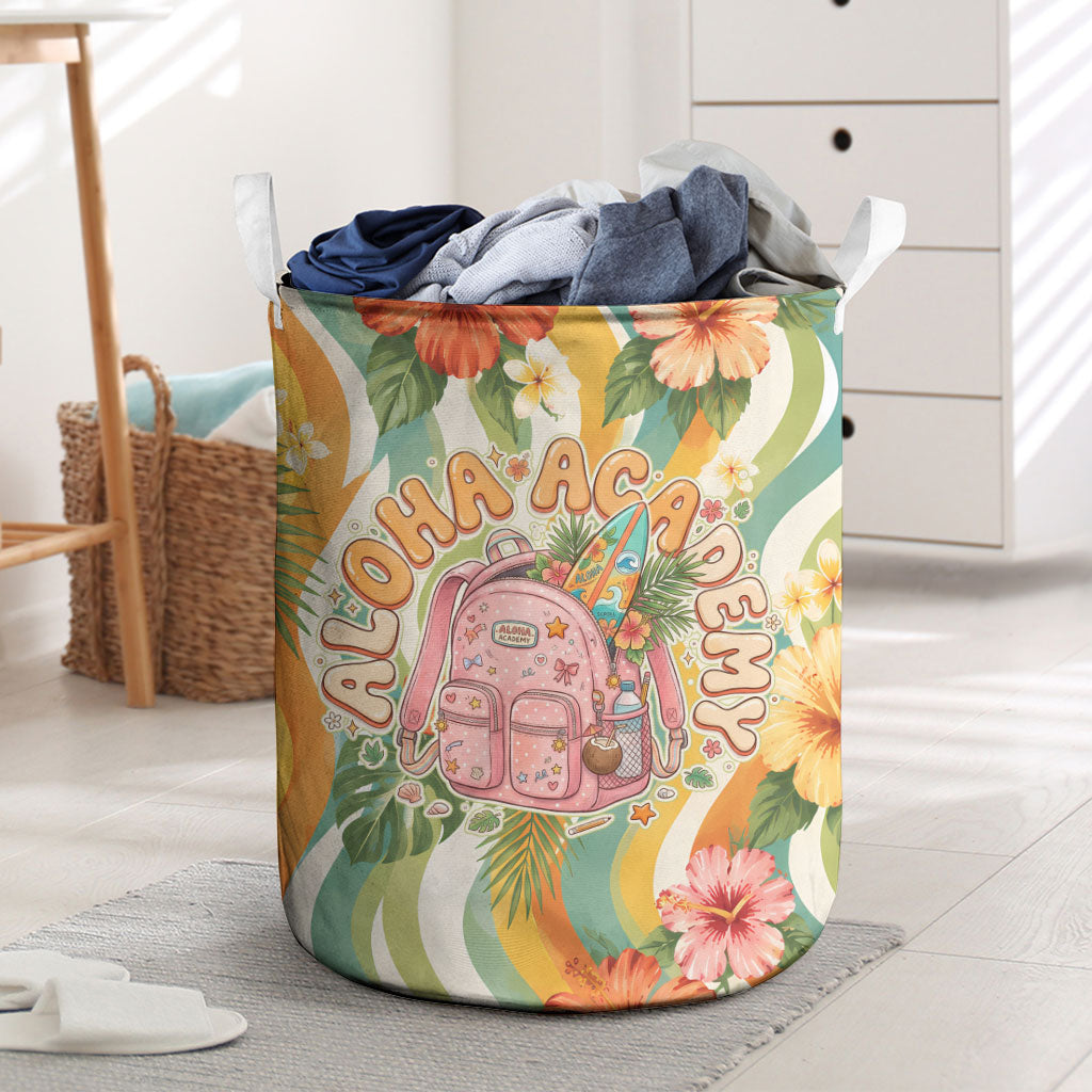 Hawaii Aloha Academy Back To School Laundry Basket Sea Turtle Tropical Hibiscus Flowers Retro Psychedelic