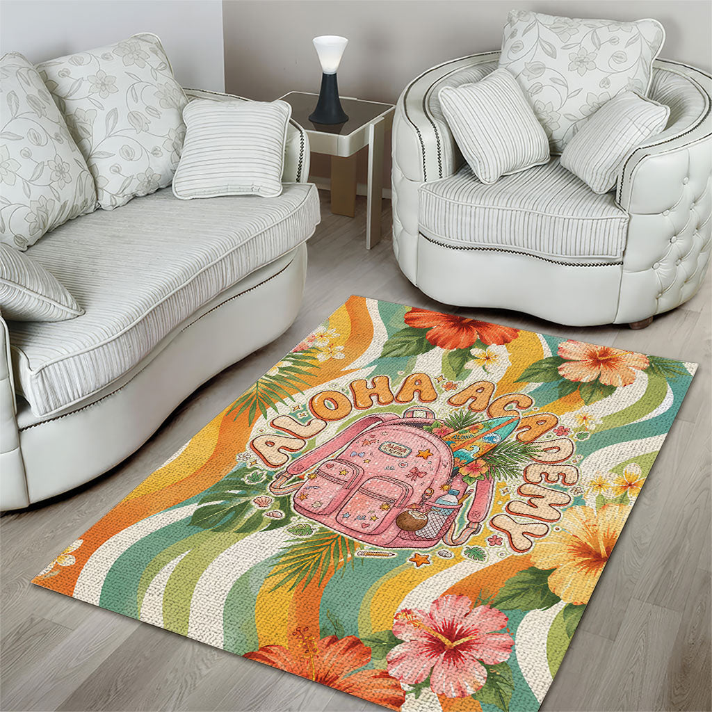 Hawaii Aloha Academy Back To School Area Rug Sea Turtle Tropical Hibiscus Flowers Retro Psychedelic