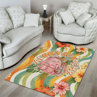 Hawaii Aloha Academy Back To School Area Rug Sea Turtle Tropical Hibiscus Flowers Retro Psychedelic