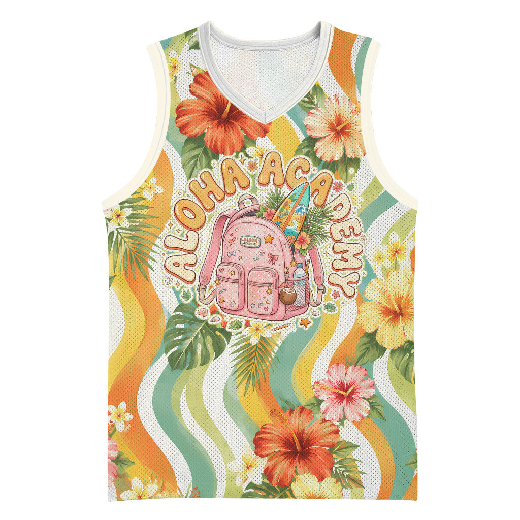 Hawaii Aloha Academy Back To School Basketball Jersey Sea Turtle Tropical Hibiscus Flowers Retro Psychedelic