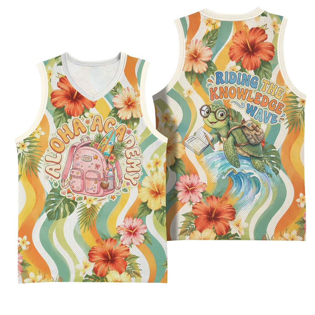 Hawaii Aloha Academy Back To School Basketball Jersey Sea Turtle Tropical Hibiscus Flowers Retro Psychedelic