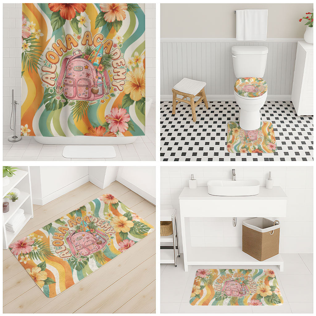 Hawaii Aloha Academy Back To School Bathroom Set Sea Turtle Tropical Hibiscus Flowers Retro Psychedelic