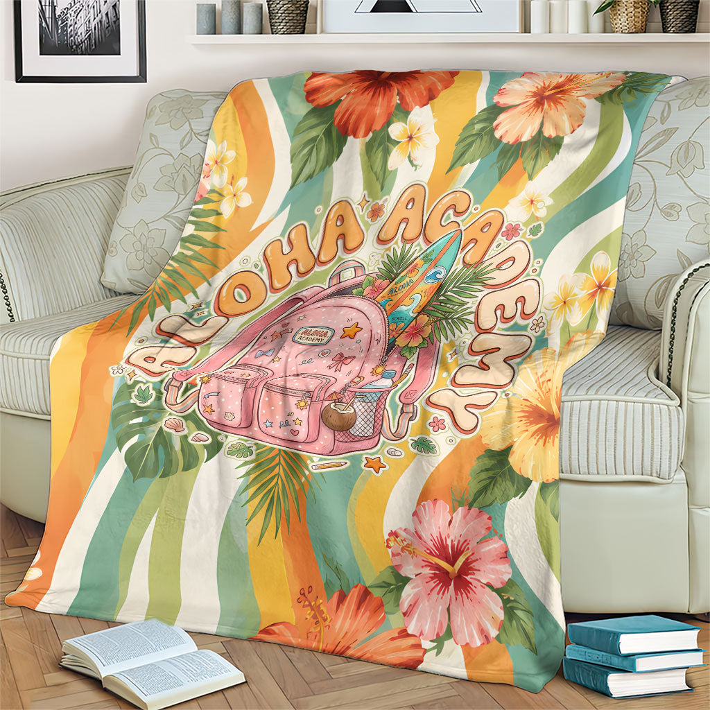 Hawaii Aloha Academy Back To School Blanket Sea Turtle Tropical Hibiscus Flowers Retro Psychedelic