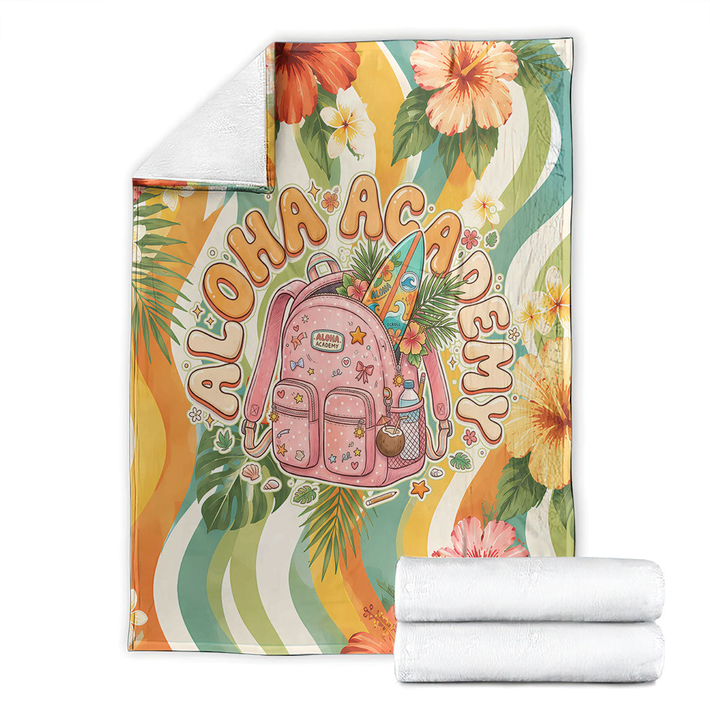 Hawaii Aloha Academy Back To School Blanket Sea Turtle Tropical Hibiscus Flowers Retro Psychedelic