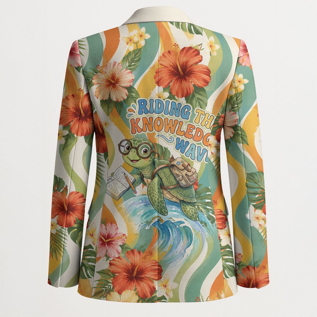 Hawaii Aloha Academy Back To School Blazer Sea Turtle Tropical Hibiscus Flowers Retro Psychedelic