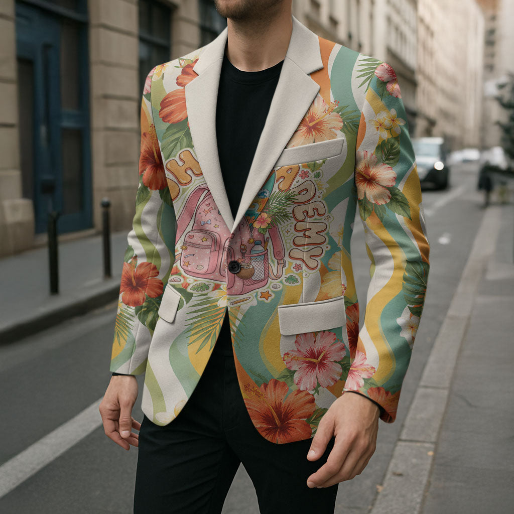 Hawaii Aloha Academy Back To School Blazer Sea Turtle Tropical Hibiscus Flowers Retro Psychedelic