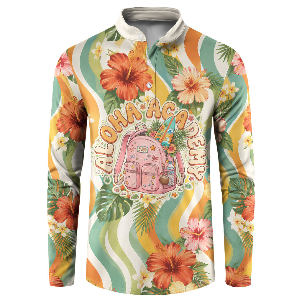 Hawaii Aloha Academy Back To School Button Sweatshirt Sea Turtle Tropical Hibiscus Flowers Retro Psychedelic TS04 Orange Green - Polynesian Pride