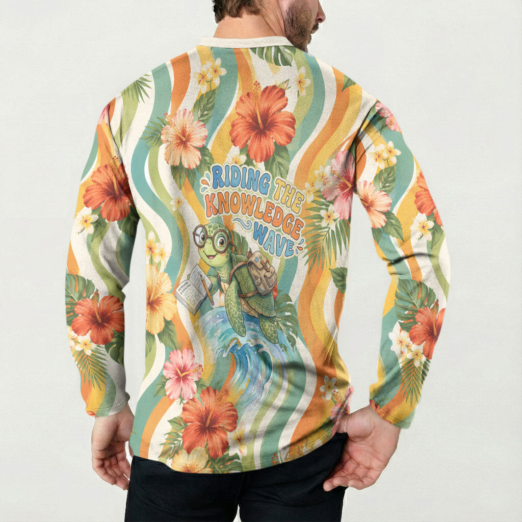 Hawaii Aloha Academy Back To School Button Sweatshirt Sea Turtle Tropical Hibiscus Flowers Retro Psychedelic