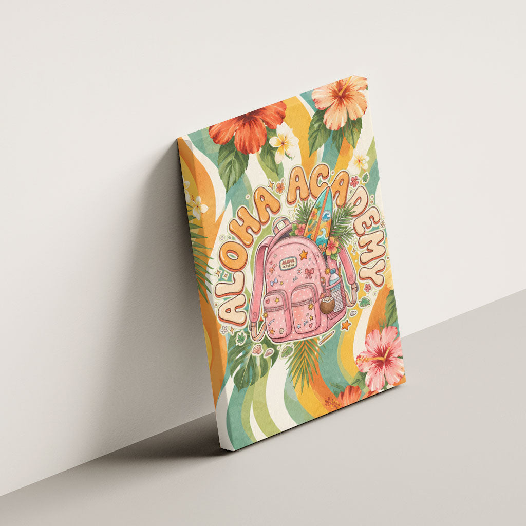 Hawaii Aloha Academy Back To School Canvas Wall Art Sea Turtle Tropical Hibiscus Flowers Retro Psychedelic