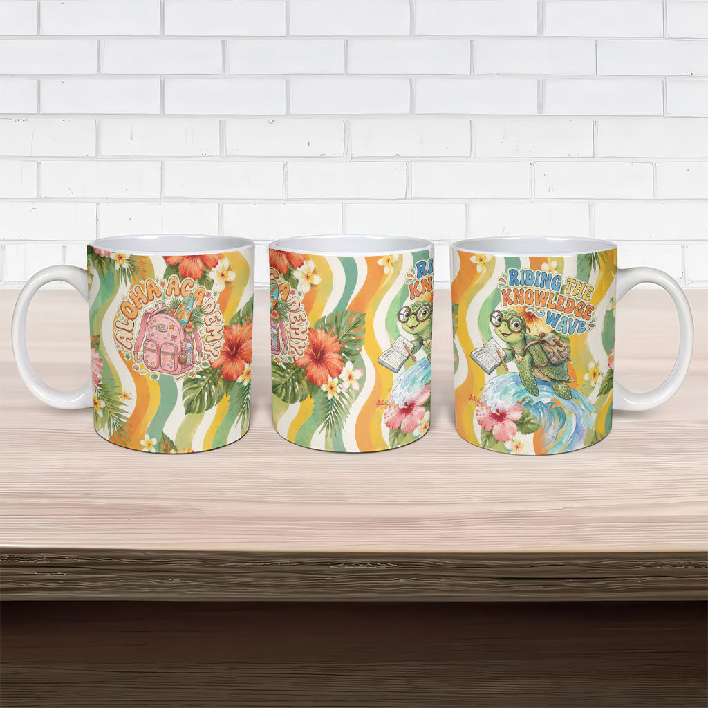 Hawaii Aloha Academy Back To School Ceramic Mug Sea Turtle Tropical Hibiscus Flowers Retro Psychedelic