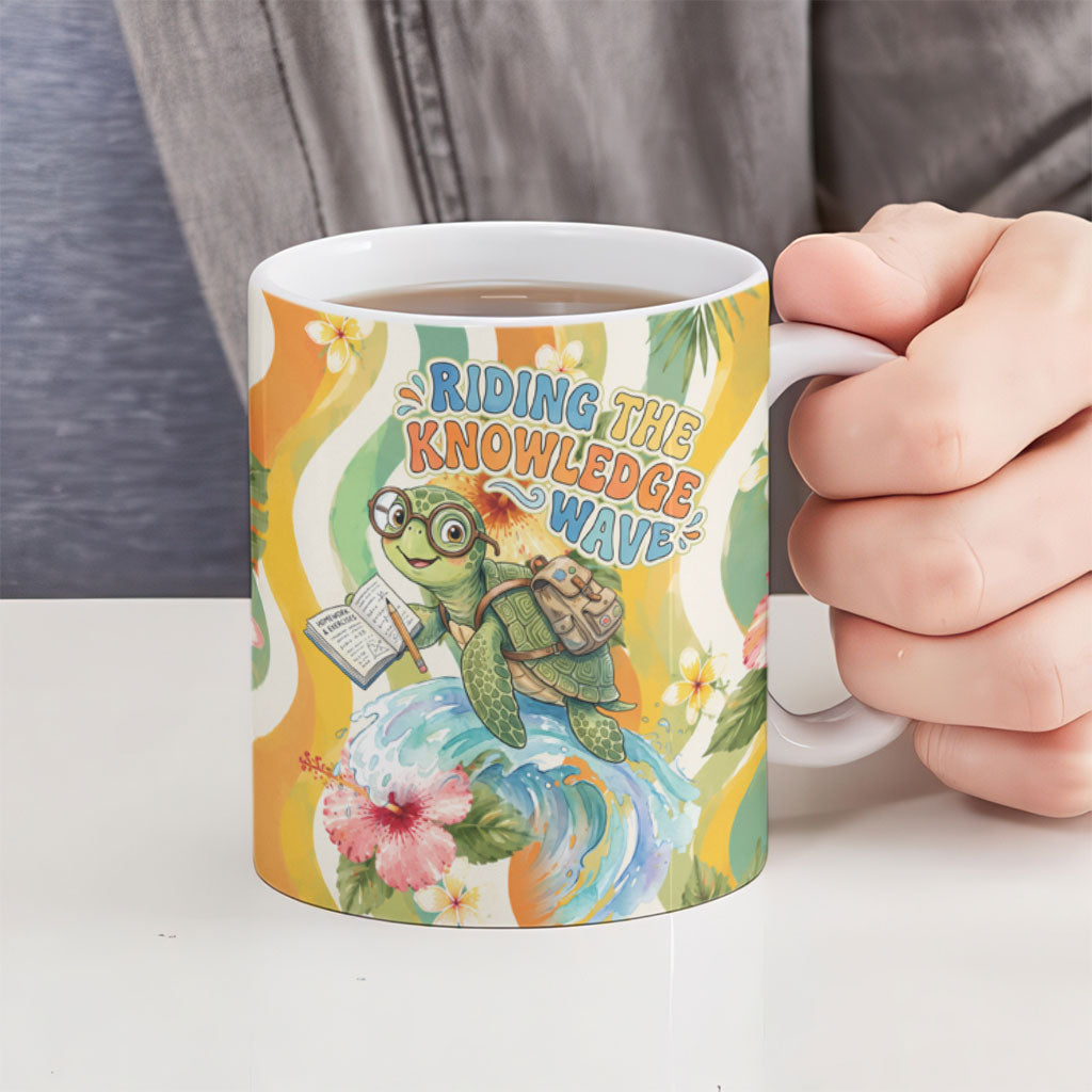 Hawaii Aloha Academy Back To School Ceramic Mug Sea Turtle Tropical Hibiscus Flowers Retro Psychedelic