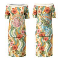 Hawaii Aloha Academy Back To School Couples Matching Puletasi and Hawaiian Shirt Sea Turtle Tropical Hibiscus Flowers Retro Psychedelic
