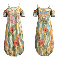 Hawaii Aloha Academy Back To School Couples Matching Summer Maxi Dress and Long Sleeve Button Shirt Sea Turtle Tropical Hibiscus Flowers Retro Psychedelic