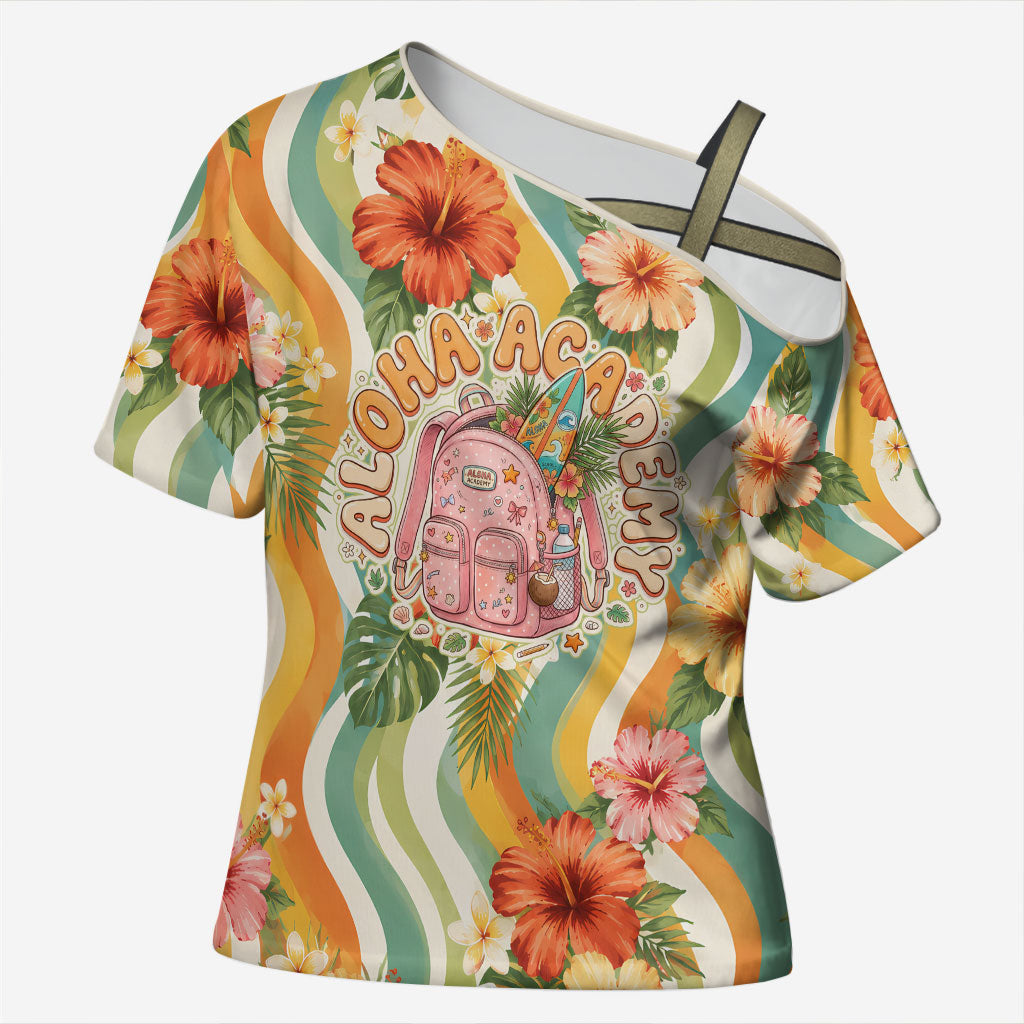 Hawaii Aloha Academy Back To School Cross Shoulder Shirt Sea Turtle Tropical Hibiscus Flowers Retro Psychedelic