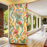 Hawaii Aloha Academy Back To School Door Cover Sea Turtle Tropical Hibiscus Flowers Retro Psychedelic
