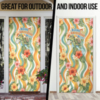 Hawaii Aloha Academy Back To School Door Cover Sea Turtle Tropical Hibiscus Flowers Retro Psychedelic