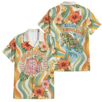 Hawaii Aloha Academy Back To School Family Matching Long Sleeve Bodycon Dress and Hawaiian Shirt Sea Turtle Tropical Hibiscus Flowers Retro Psychedelic