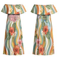 Hawaii Aloha Academy Back To School Family Matching Off Shoulder Maxi Dress and Hawaiian Shirt Sea Turtle Tropical Hibiscus Flowers Retro Psychedelic