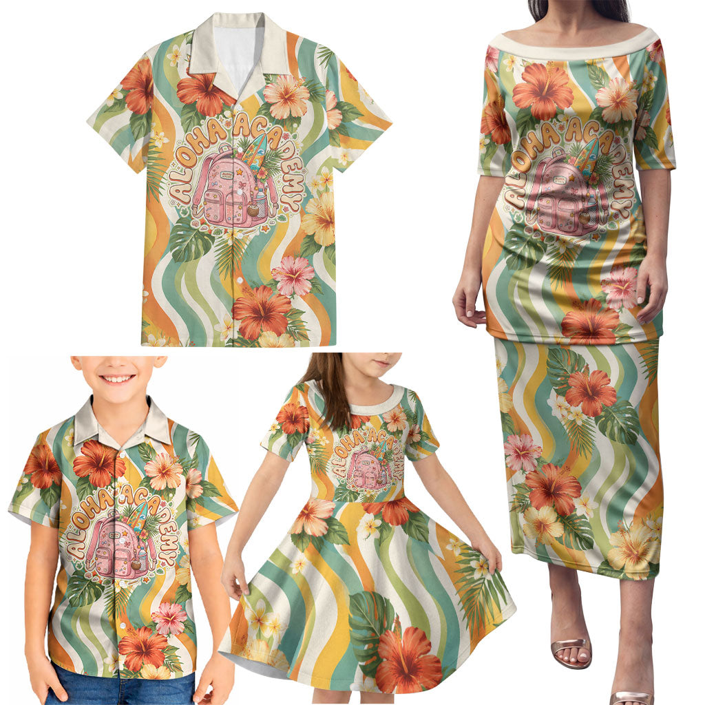 Hawaii Aloha Academy Back To School Family Matching Puletasi and Hawaiian Shirt Sea Turtle Tropical Hibiscus Flowers Retro Psychedelic TS04 - Polynesian Pride