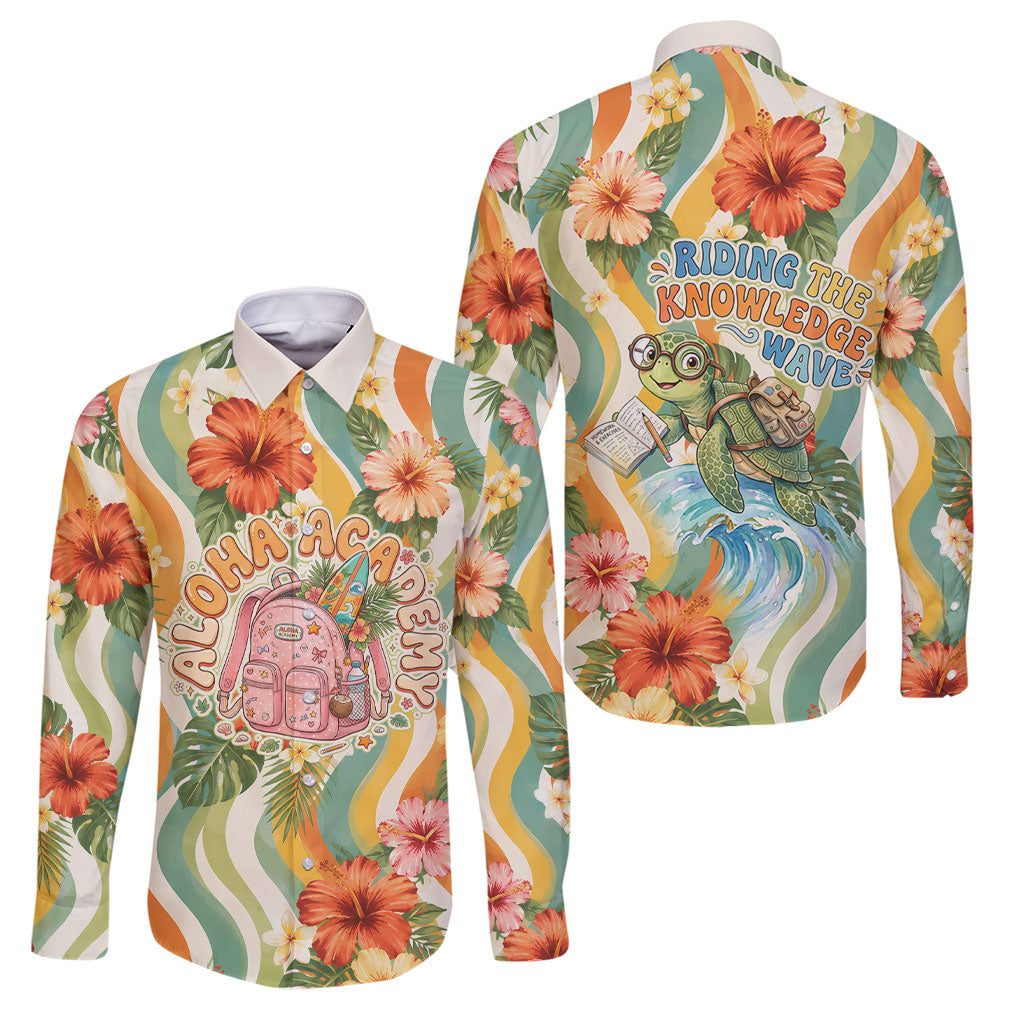 Hawaii Aloha Academy Back To School Family Matching Tank Maxi Dress and Hawaiian Shirt Sea Turtle Tropical Hibiscus Flowers Retro Psychedelic