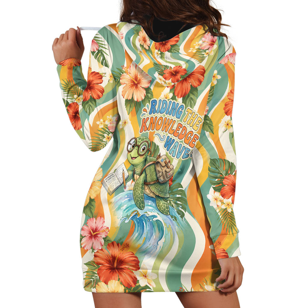 Hawaii Aloha Academy Back To School Hoodie Dress Sea Turtle Tropical Hibiscus Flowers Retro Psychedelic