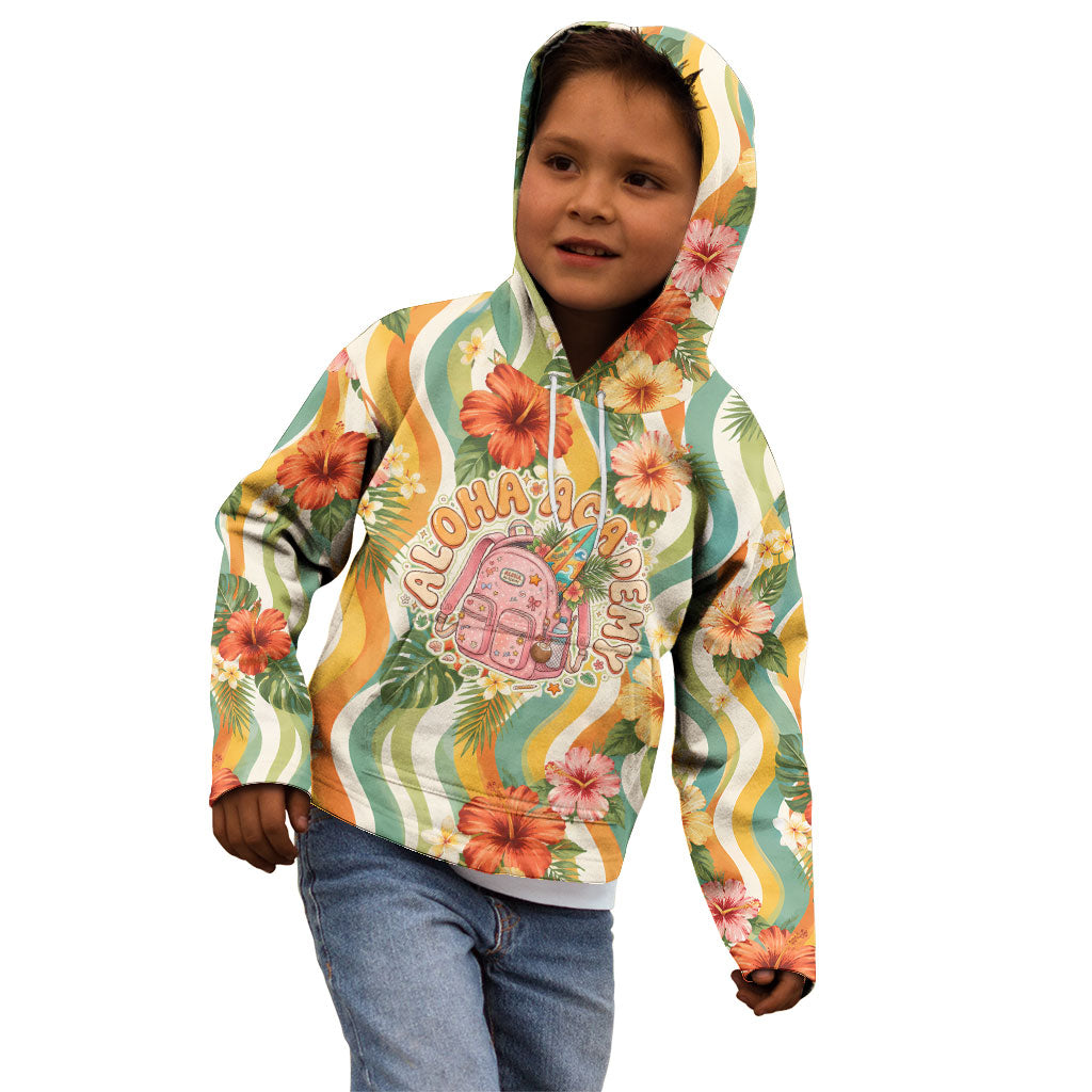 Hawaii Aloha Academy Back To School Kid Hoodie Sea Turtle Tropical Hibiscus Flowers Retro Psychedelic