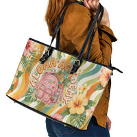 Hawaii Aloha Academy Back To School Leather Tote Bag Sea Turtle Tropical Hibiscus Flowers Retro Psychedelic