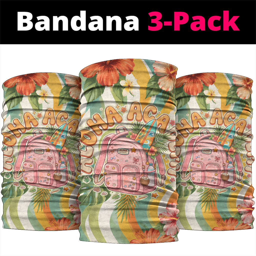 Hawaii Aloha Academy Back To School Neck Gaiter Sea Turtle Tropical Hibiscus Flowers Retro Psychedelic