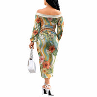 Hawaii Aloha Academy Back To School Off The Shoulder Long Sleeve Dress Sea Turtle Tropical Hibiscus Flowers Retro Psychedelic