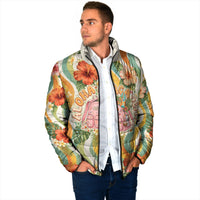 Hawaii Aloha Academy Back To School Padded Jacket Sea Turtle Tropical Hibiscus Flowers Retro Psychedelic