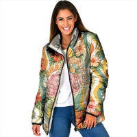 Hawaii Aloha Academy Back To School Padded Jacket Sea Turtle Tropical Hibiscus Flowers Retro Psychedelic