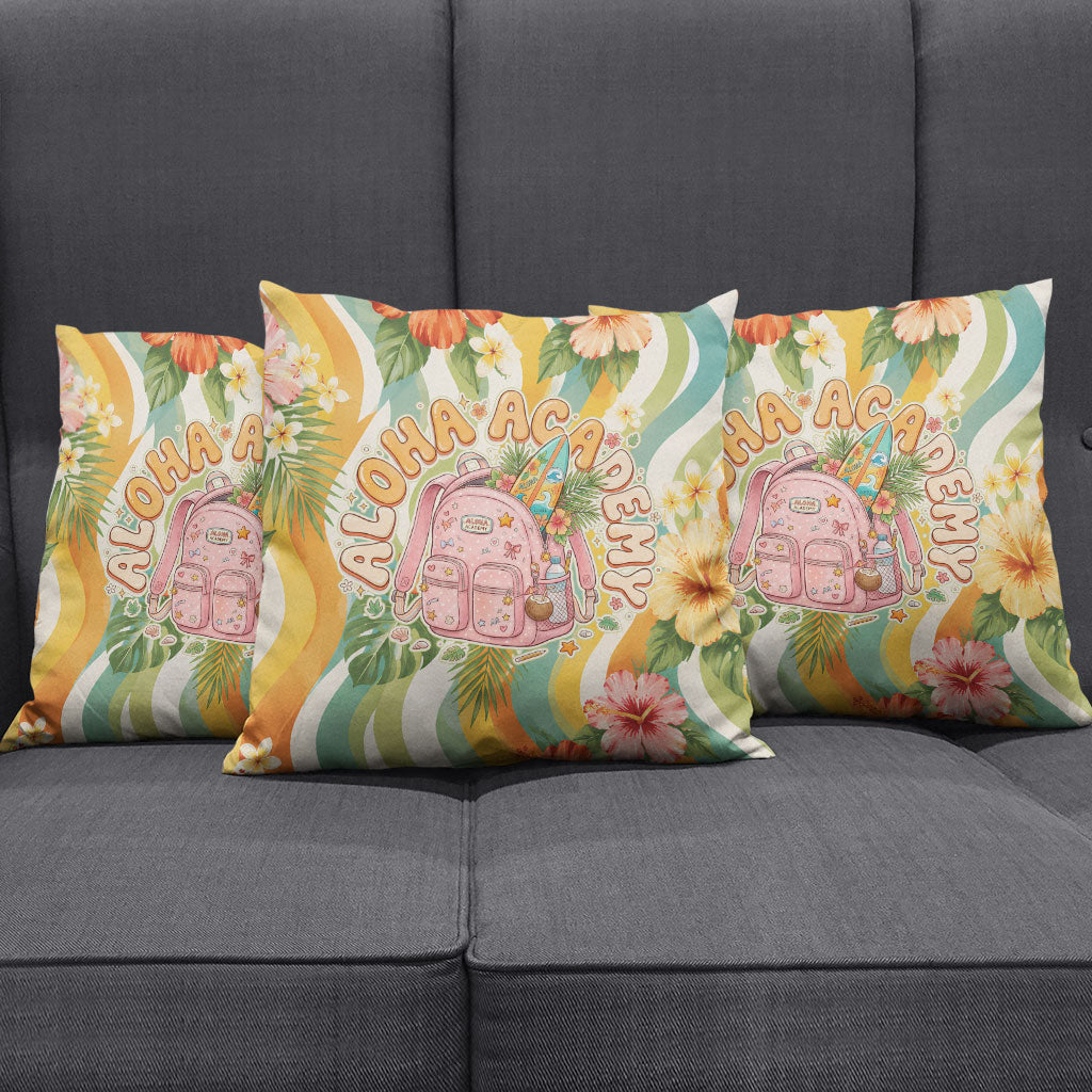 Hawaii Aloha Academy Back To School Pillow Cover Sea Turtle Tropical Hibiscus Flowers Retro Psychedelic