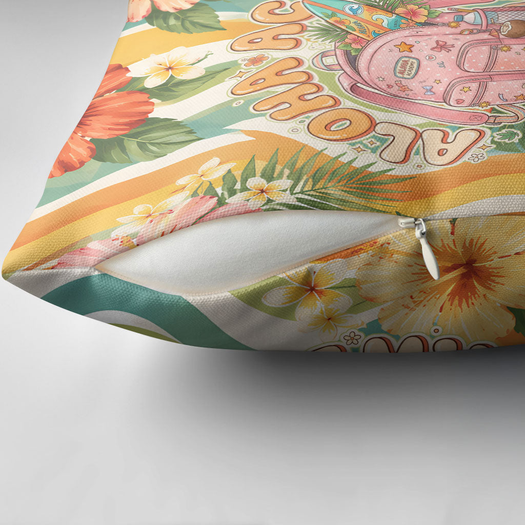 Hawaii Aloha Academy Back To School Pillow Cover Sea Turtle Tropical Hibiscus Flowers Retro Psychedelic