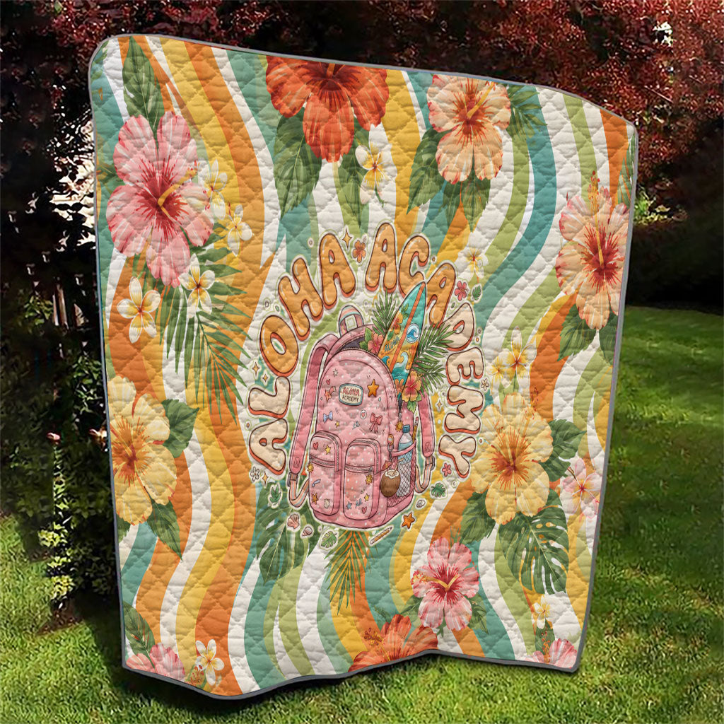 Hawaii Aloha Academy Back To School Quilt Sea Turtle Tropical Hibiscus Flowers Retro Psychedelic