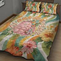 Hawaii Aloha Academy Back To School Quilt Bed Set Sea Turtle Tropical Hibiscus Flowers Retro Psychedelic