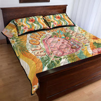 Hawaii Aloha Academy Back To School Quilt Bed Set Sea Turtle Tropical Hibiscus Flowers Retro Psychedelic