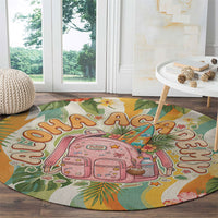 Hawaii Aloha Academy Back To School Round Carpet Sea Turtle Tropical Hibiscus Flowers Retro Psychedelic