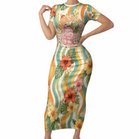 Hawaii Aloha Academy Back To School Short Sleeve Bodycon Dress Sea Turtle Tropical Hibiscus Flowers Retro Psychedelic