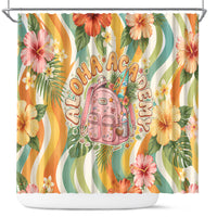 Hawaii Aloha Academy Back To School Shower Curtain Sea Turtle Tropical Hibiscus Flowers Retro Psychedelic