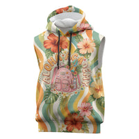 Hawaii Aloha Academy Back To School Sleeveless Hoodie Sea Turtle Tropical Hibiscus Flowers Retro Psychedelic